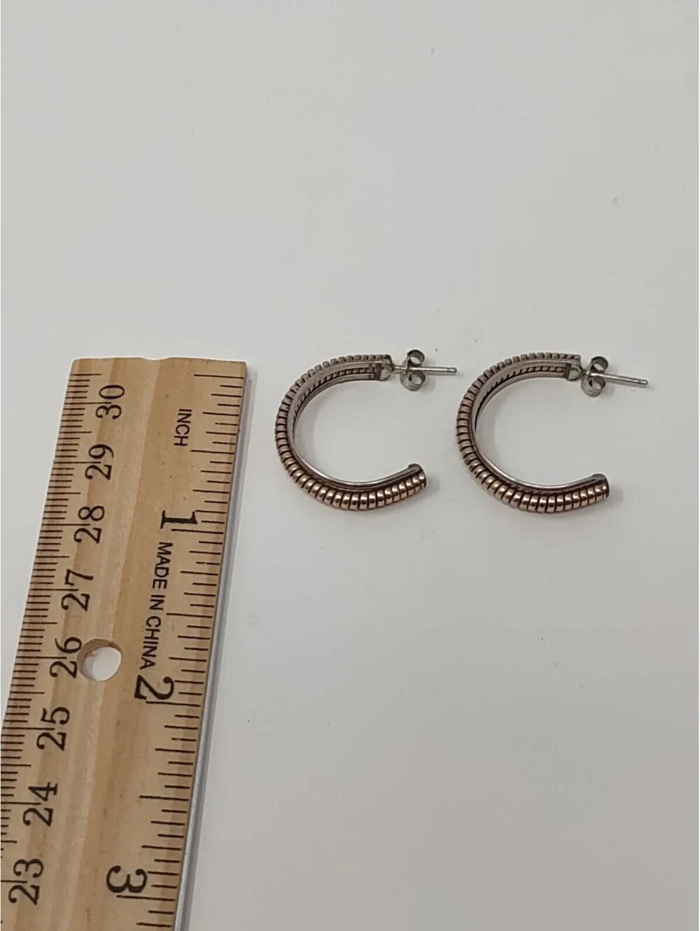 VTG 12K GF Sterling 925 Hoop Earrings Mixed Metal Ribbed